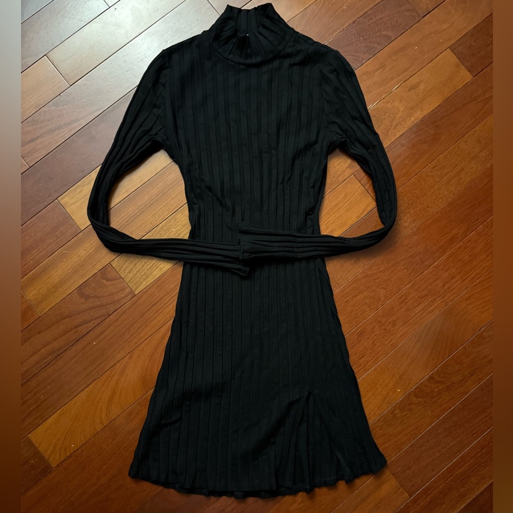 Reformation Black Long Sleeve Ribbed Dress